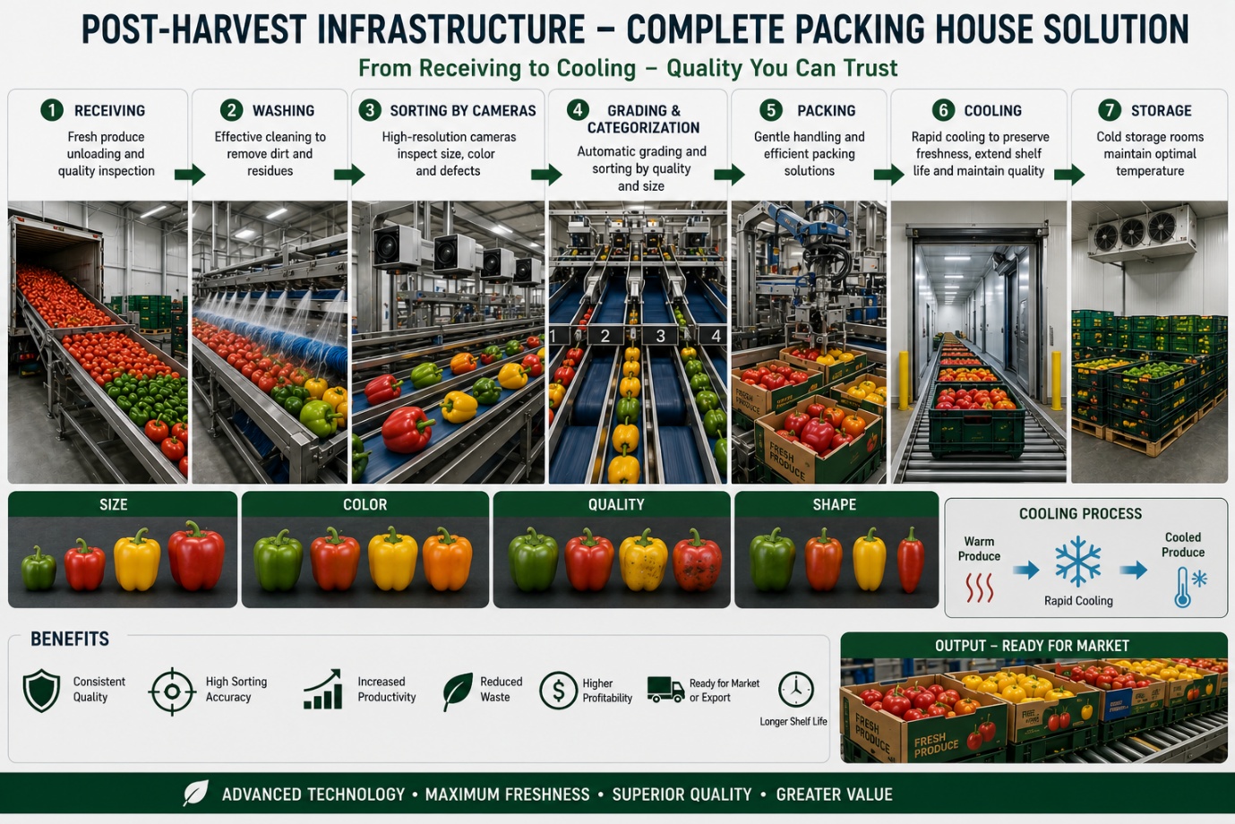 Post-harvest packing house sorting and grading line